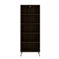 Manhattan Comfort 132GMC5 Rockefeller Bookcase 3.0 with 5 Shelves and Metal Legs in Brown